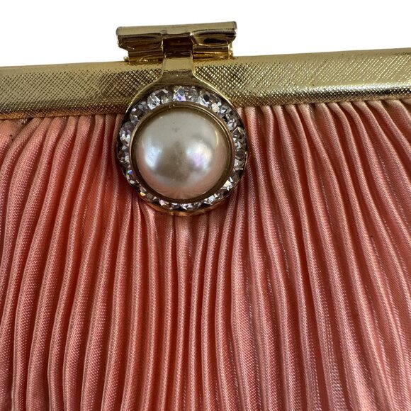 Vintage Unbranded Womens Pink 80s Silk Gold Hardware Rhinestone Shoulder Bag S - Picture 3 of 10